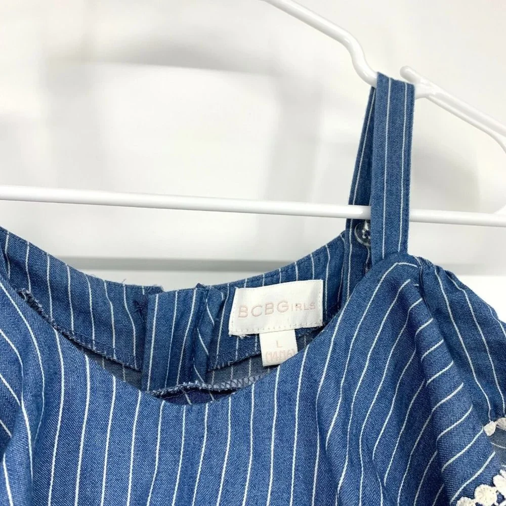 BCBGirls Dress Blue White Stripe Cold Shoulder Ruffle - Picture 6 of 11